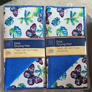 Home Goods Blue Butterfly Floral Dish Drying Mats 2 Pack New